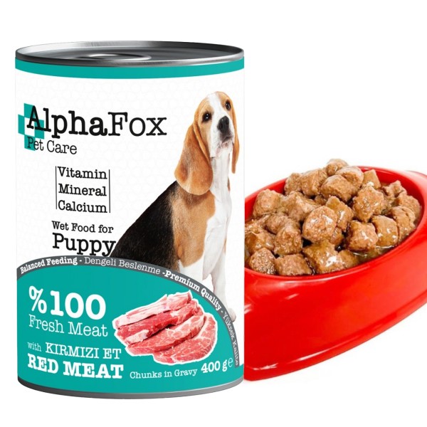 Alphafox Konserve Yavru Köpek Maması Kırmızı Et 400g