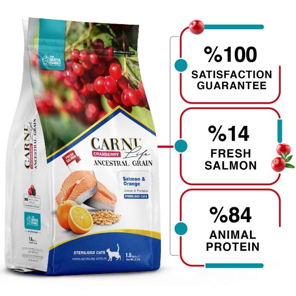 Carni Life Cranberry Somonlu ve Portakallı 10 kg Kısırlaştırılmış Yetişkin Kedi Maması